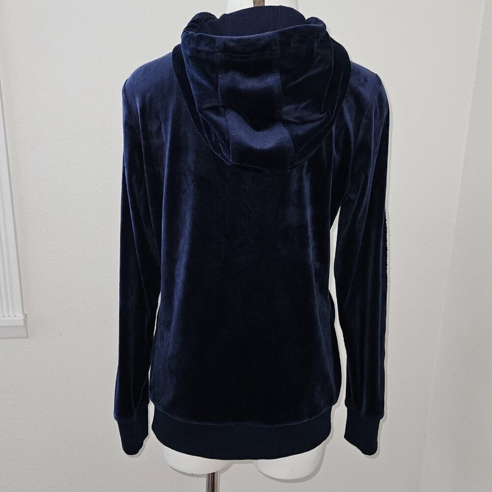 Fila Navy Blue Velour Full Zip Logo Tape Sleeve Stripe Track Jacket Women Medium - Picture 4 of 11